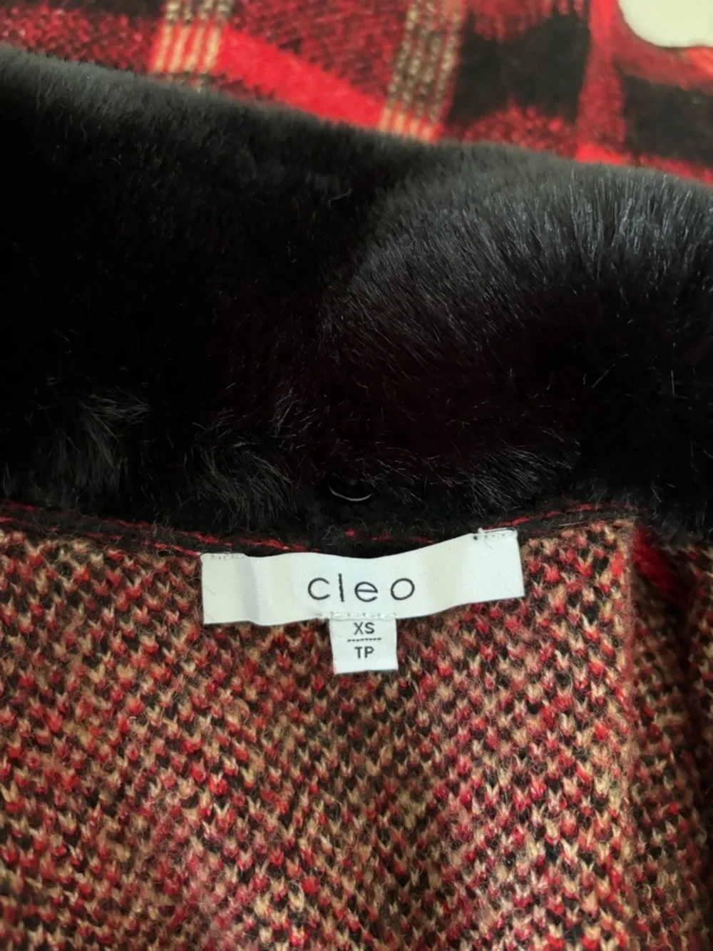 cleo Red and Black Plaid Vest with Black Faux Fur Collar - Picture 11 of 14